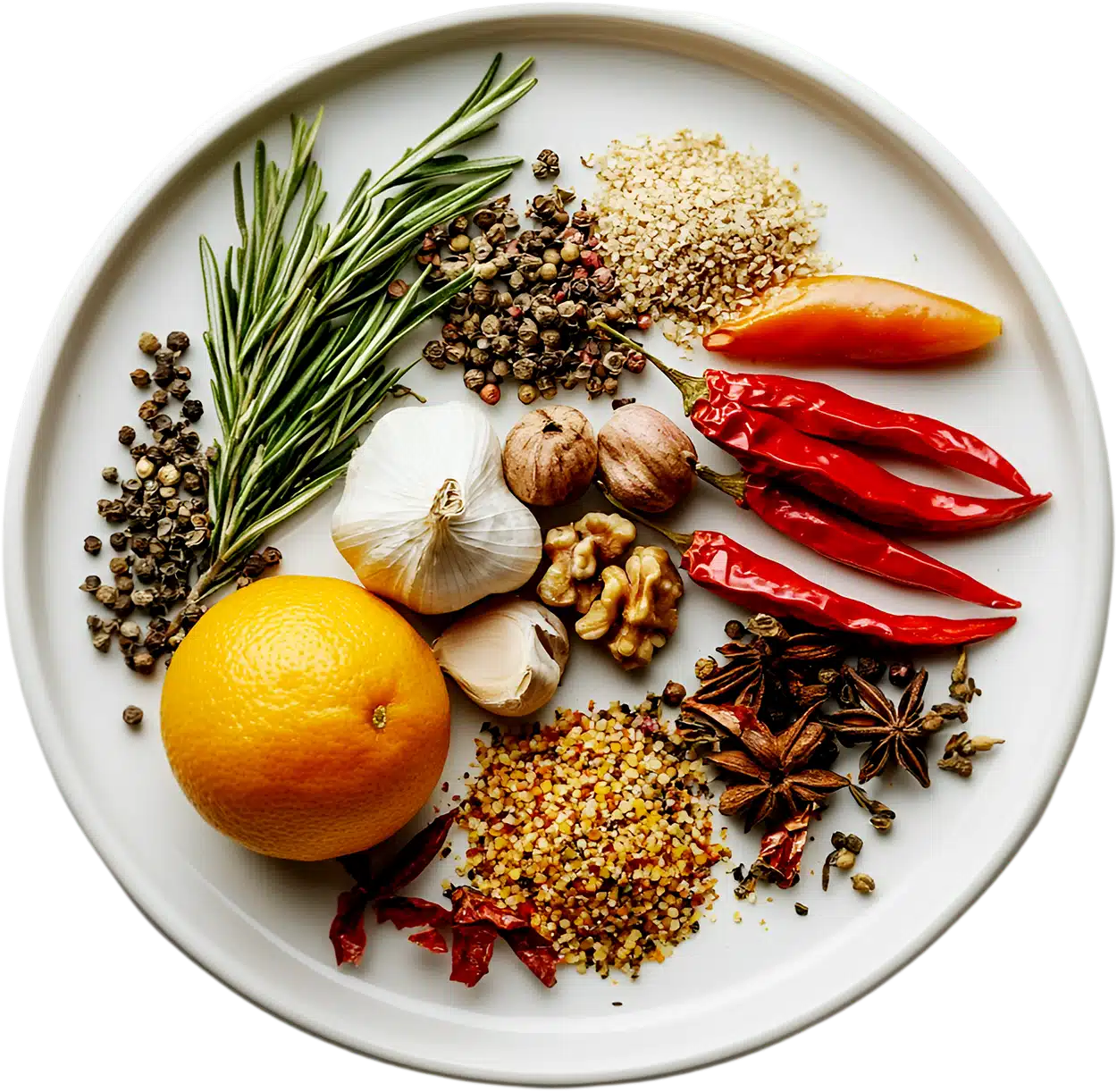 la brigade traiteur assiette piments oranges épices ail noix kinoa